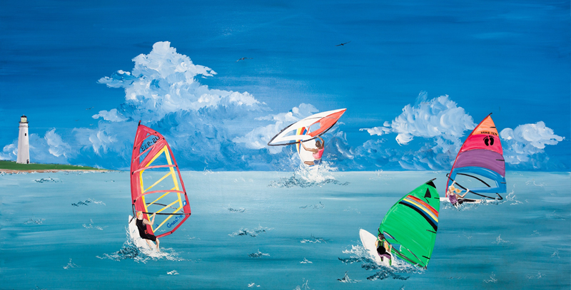 a mural of wind surfing